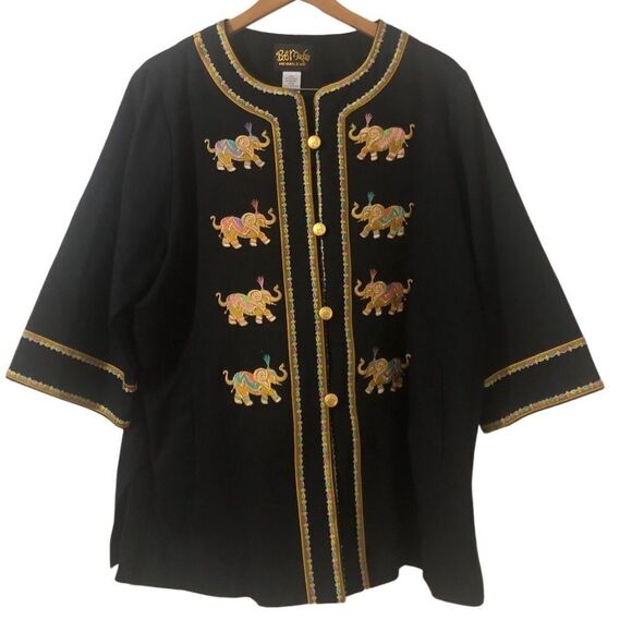 Vintage Bob Mackie Wearable Art Embroidered Elephant Tunic Jacket Gold Buttons - Picture 1 of 6